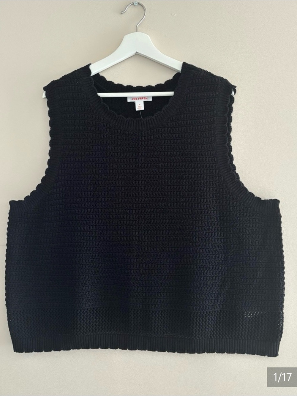 NWOT Joe Fresh Black Crochet Knit Tank Top Size 2X Scalloped Edge 100% Cotton